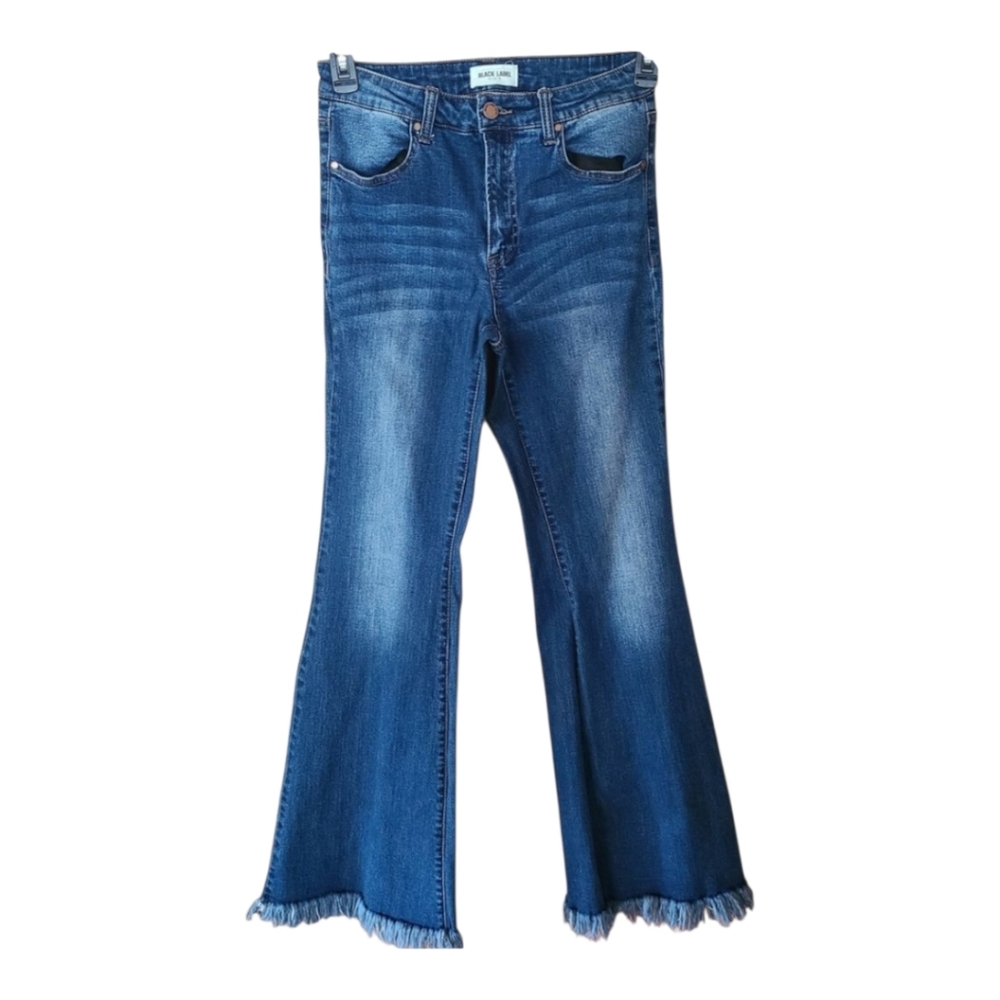 Black Label By C'est Toi  Blue High Waisted Flare Fringed Women Jeans Size 7